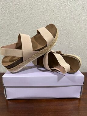 Madden Girl Cybell Neutral Elastic Strap Espadrille Platform Sandals - Nude SZ 9